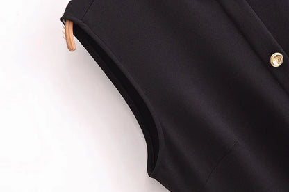 MUJER 2025 Womens Dresses Black Office Long Dresses for Women Spring Sleeveless Midi Dress Woman Belt Button Women's Dress Vest