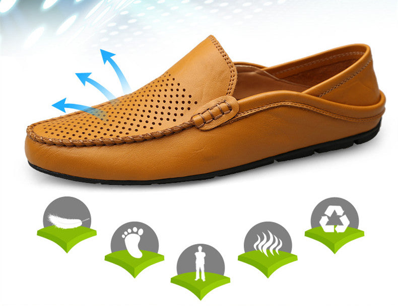 Summer Men Casual Shoes Leather Moccasins Breathable Slip on Boat Shoes Italian Luxury Brand Mens Driving Loafers Size 37-47