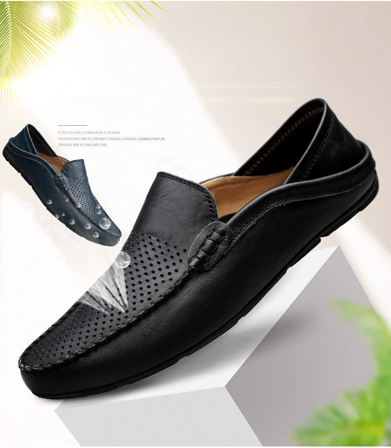 Summer Men Casual Shoes Leather Moccasins Breathable Slip on Boat Shoes Italian Luxury Brand Mens Driving Loafers Size 37-47