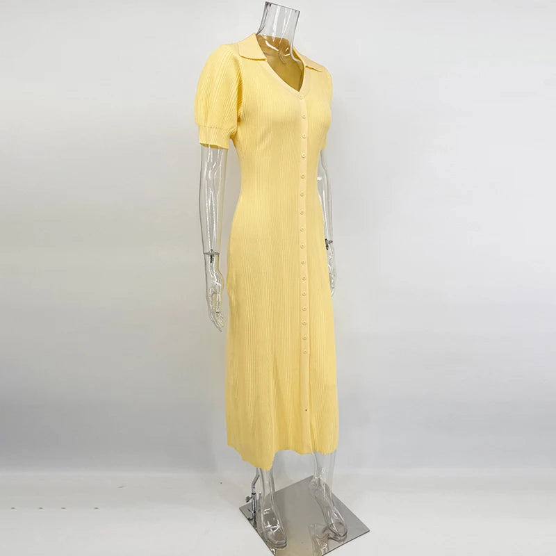 Tornova Fashion Cardigan Long Knitted Dress For Women Puff Sleeve Retro Fashion Sweater Dress 2025 Summer Sexy Vacation Dress