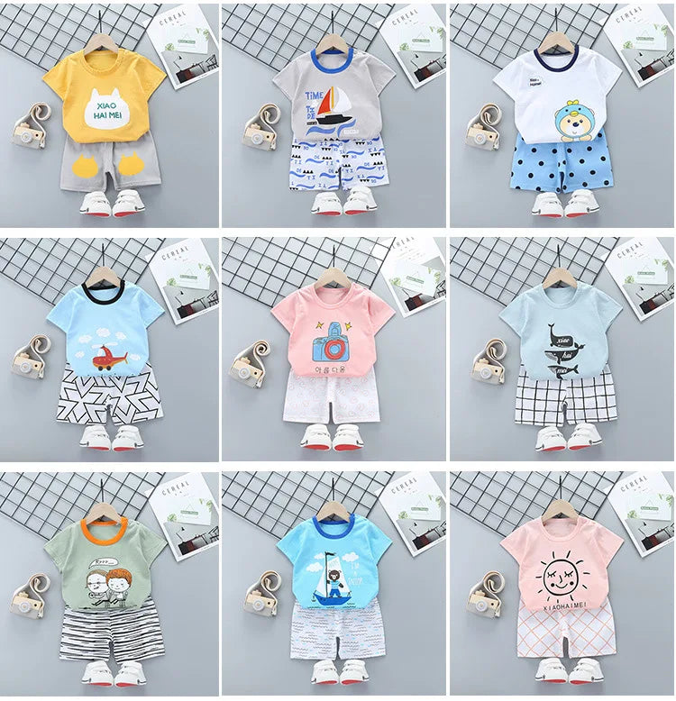2PCS Children's Sets mother Kids Clothes Boys Girl T-shirt Shorts Summer Cotton Short sleeve Baby Children Clothing Toddler Suit