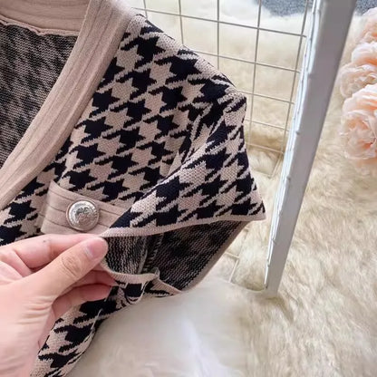 YuooMuoo Brand Fashion Houndstooth Knitted Long Dress 2024 Summer Fashion Vintage Elegant Office Lady Wrap Hips Bodycon Dress