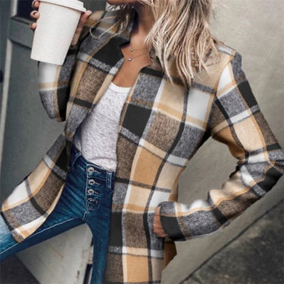 Women's Jacket 2023 Autumn Solid Notch Collar Long Sleeve Pocket Design Temperament Commuting Slim Long Woolen Jacket Coat
