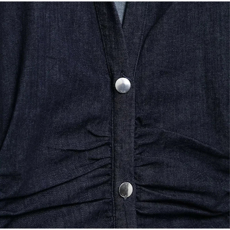 Retro Pleated Long Dresses with Sleeves Women Vintage Single-breasted Slim Female Dress 2025 Spring Summer Lady Street Vestidos