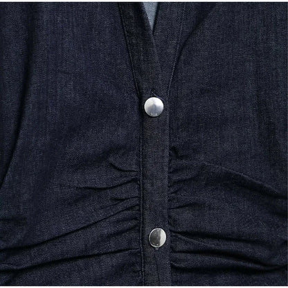 Retro Pleated Long Dresses with Sleeves Women Vintage Single-breasted Slim Female Dress 2025 Spring Summer Lady Street Vestidos