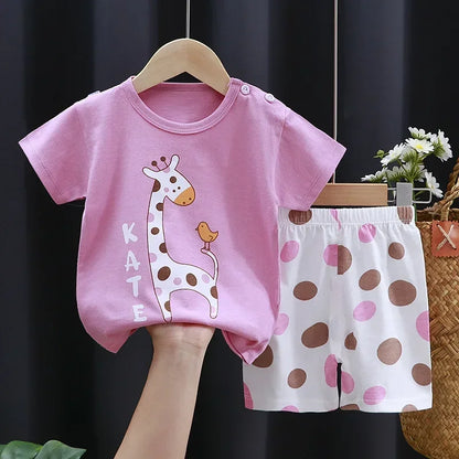 2PCS Children's Sets mother Kids Clothes Boys Girl T-shirt Shorts Summer Cotton Short sleeve Baby Children Clothing Toddler Suit