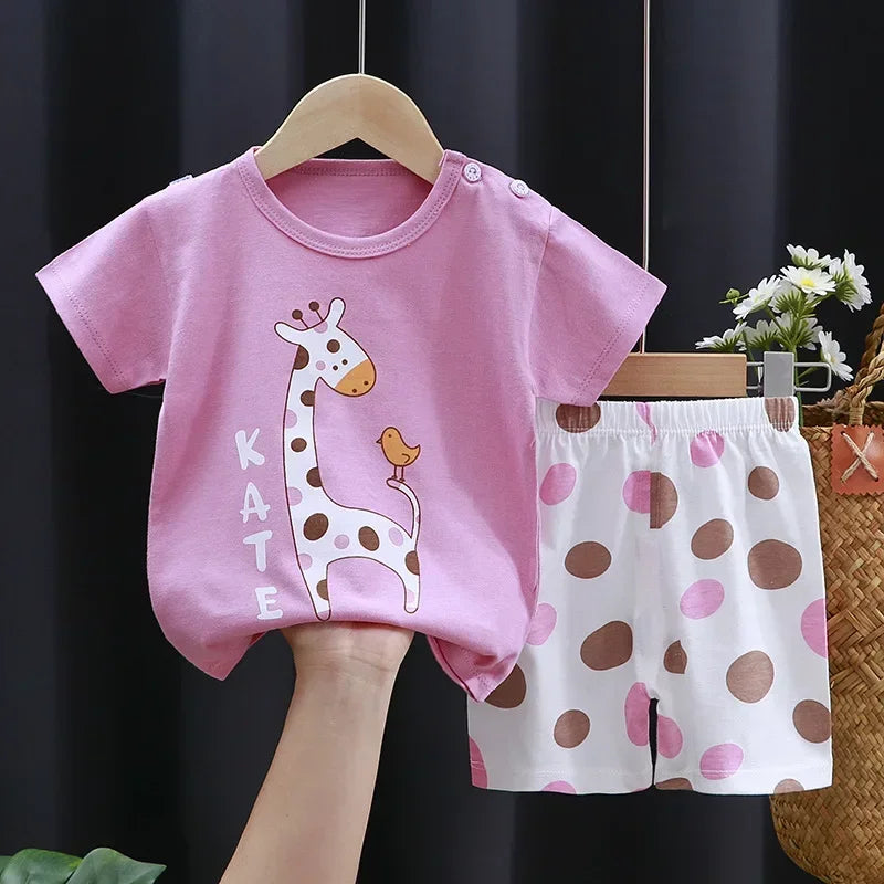 2PCS Children's Sets mother Kids Clothes Boys Girl T-shirt Shorts Summer Cotton Short sleeve Baby Children Clothing Toddler Suit