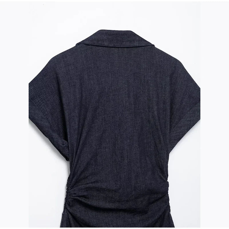 Retro Pleated Long Dresses with Sleeves Women Vintage Single-breasted Slim Female Dress 2025 Spring Summer Lady Street Vestidos