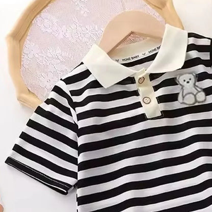 Girls Striped Polo Dress Children Summer Short Sleeve Gown 2-10Y Toddler Casual Dresses Baby Kids Turn-down Collar Clothing