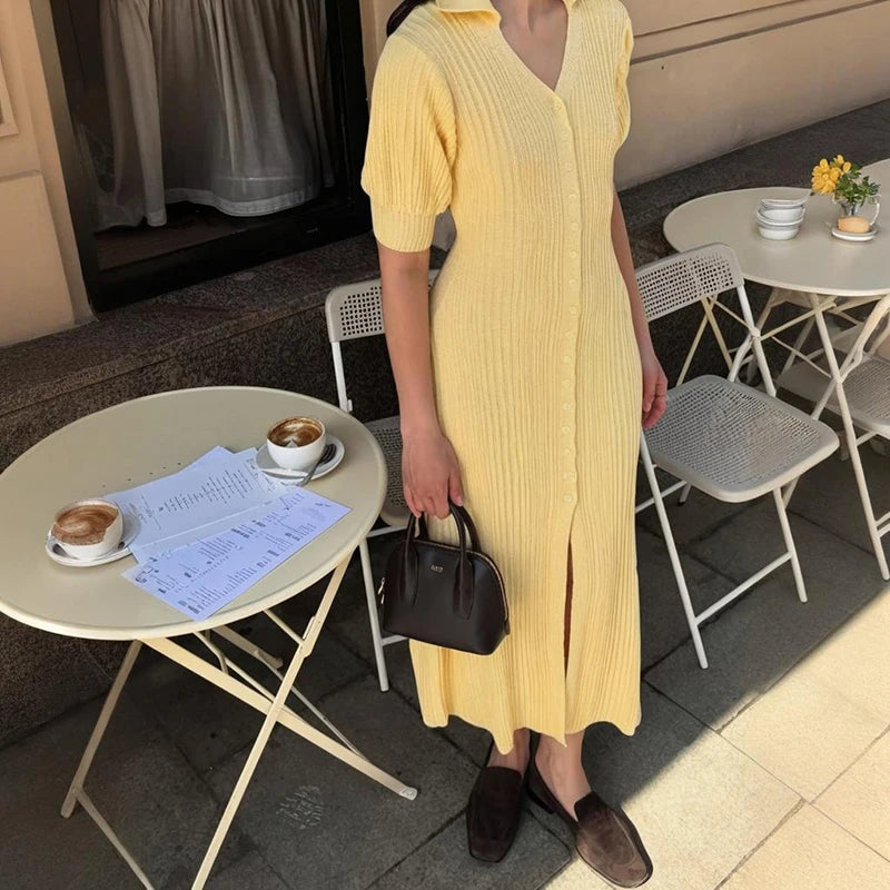 Tornova Fashion Cardigan Long Knitted Dress For Women Puff Sleeve Retro Fashion Sweater Dress 2025 Summer Sexy Vacation Dress