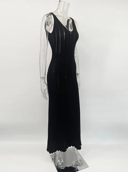 Trendix Knit Backless Dress For Women V Neck Slim Sleeveless Suspender Maxi Dress Vacation Sexy Beach Knitted Elegant Long Dress