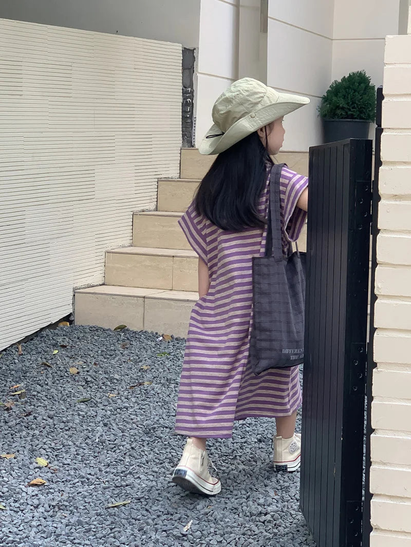 MILANCEL Summer Kids Clothing Set Striped Tee And Shorts Boys Casual Suit Girl Long Dress Brother And Sister Clothes