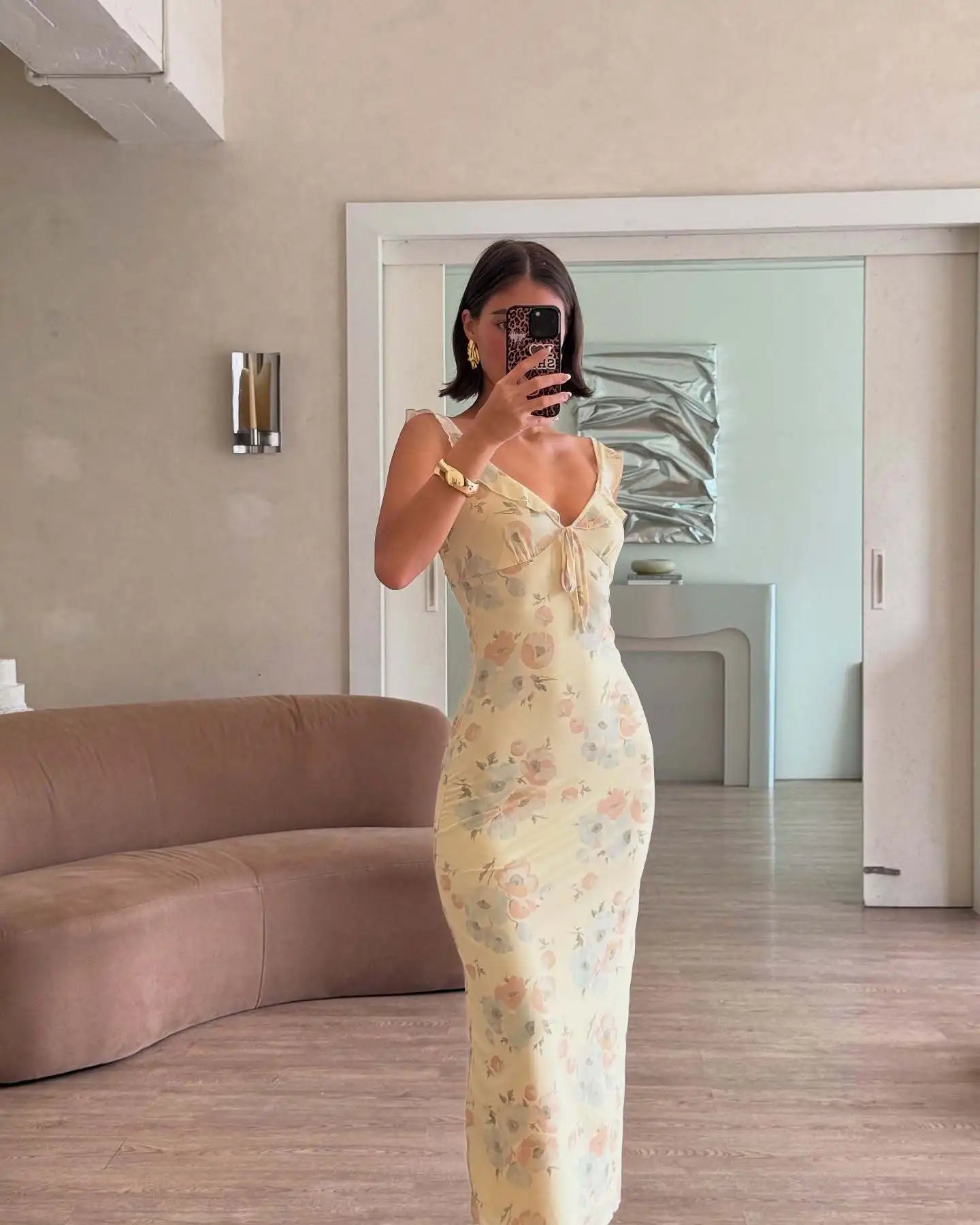 Cryptographic Summer Floral Print Plunge Maxi Dress Outfits Sexy Backless Fairy Sun Dresses Vacation Beachwear Vestido Coquette