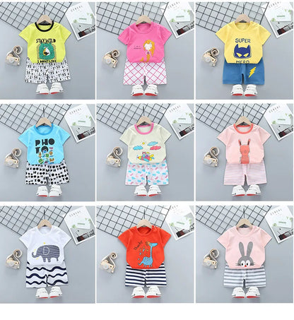 2PCS Children's Sets mother Kids Clothes Boys Girl T-shirt Shorts Summer Cotton Short sleeve Baby Children Clothing Toddler Suit