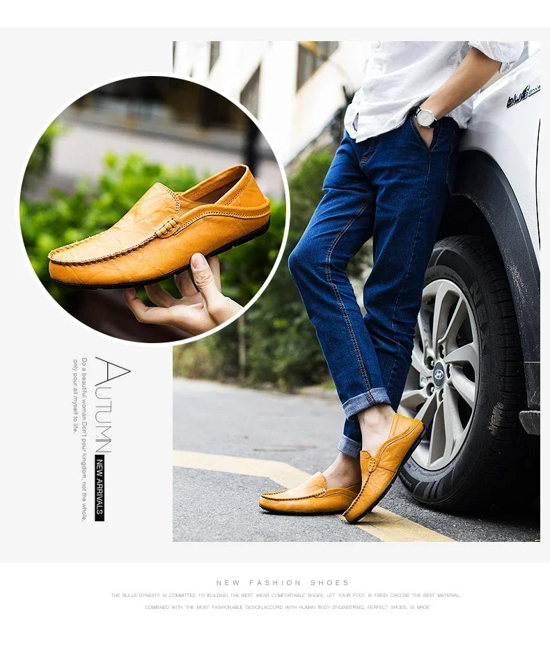 Men Shoes Casual Genuine Leather Mens Loafers Moccasins Designer Slip on Boat Shoes High Quality Chaussure Homme Plus Size 37-47