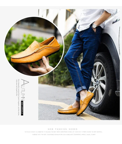Men Shoes Casual Genuine Leather Mens Loafers Moccasins Designer Slip on Boat Shoes High Quality Chaussure Homme Plus Size 37-47