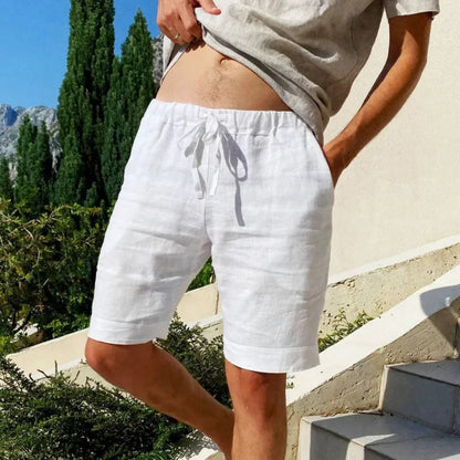 Summer New Men's Cotton Linen Breathable Shorts Hawaii Beach Pants Male Solid Color Trousers Loose Versatile Streetwear