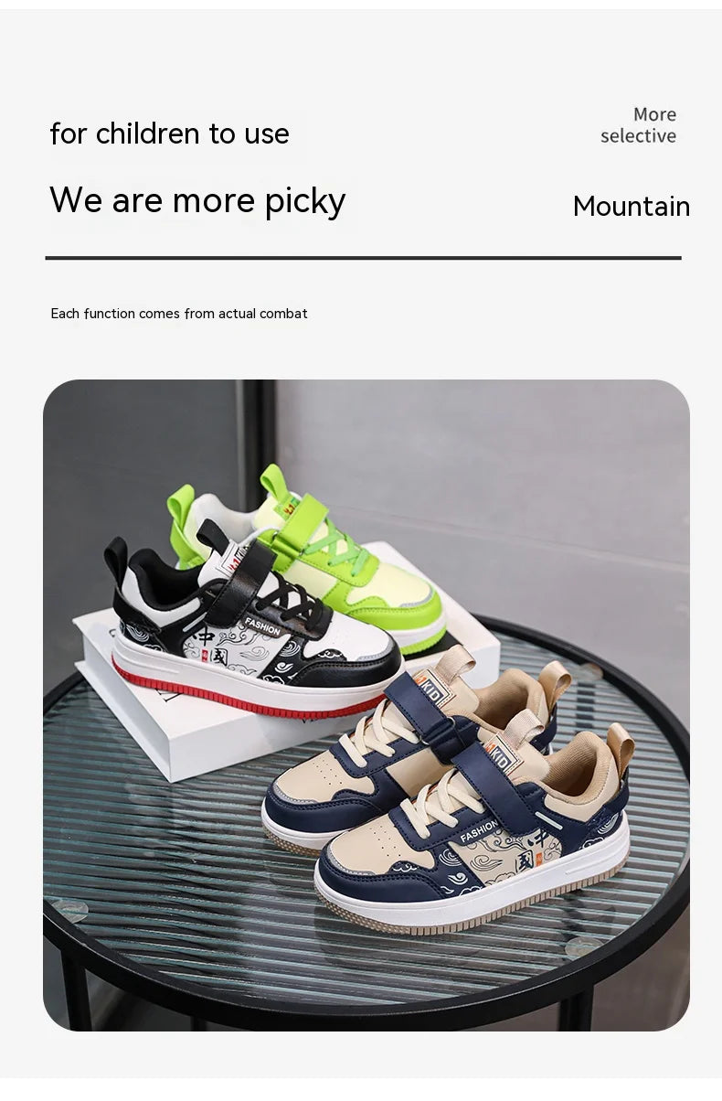 Boys classic board shoes spring children's sports shoes 2024 new primary school students Velcro non-slip casual shoes