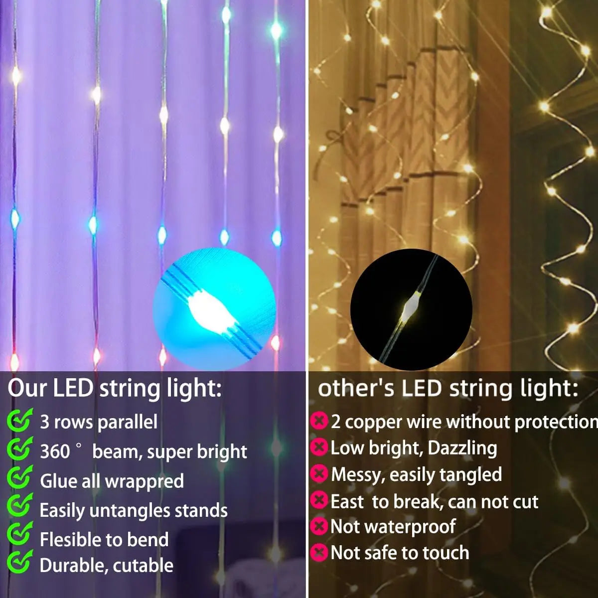 3M RGB Smart LED Curtain Lights Christmas Decor APP Remote USB Garland String Light Fairy Lamp Wedding Holiday Bedroom Outdoor