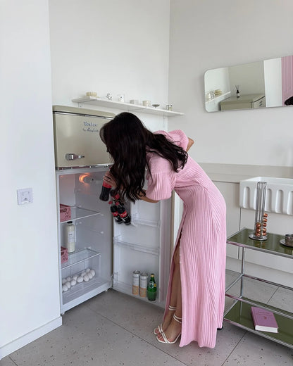 Tornova Fashion Cardigan Long Knitted Dress For Women Puff Sleeve Retro Fashion Sweater Dress 2025 Summer Sexy Vacation Dress