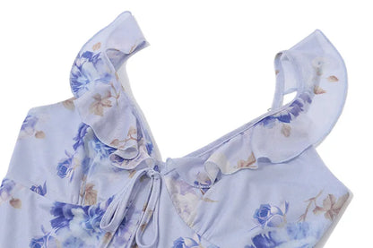 Cryptographic Summer Floral Print Plunge Maxi Dress Outfits Sexy Backless Fairy Sun Dresses Vacation Beachwear Vestido Coquette