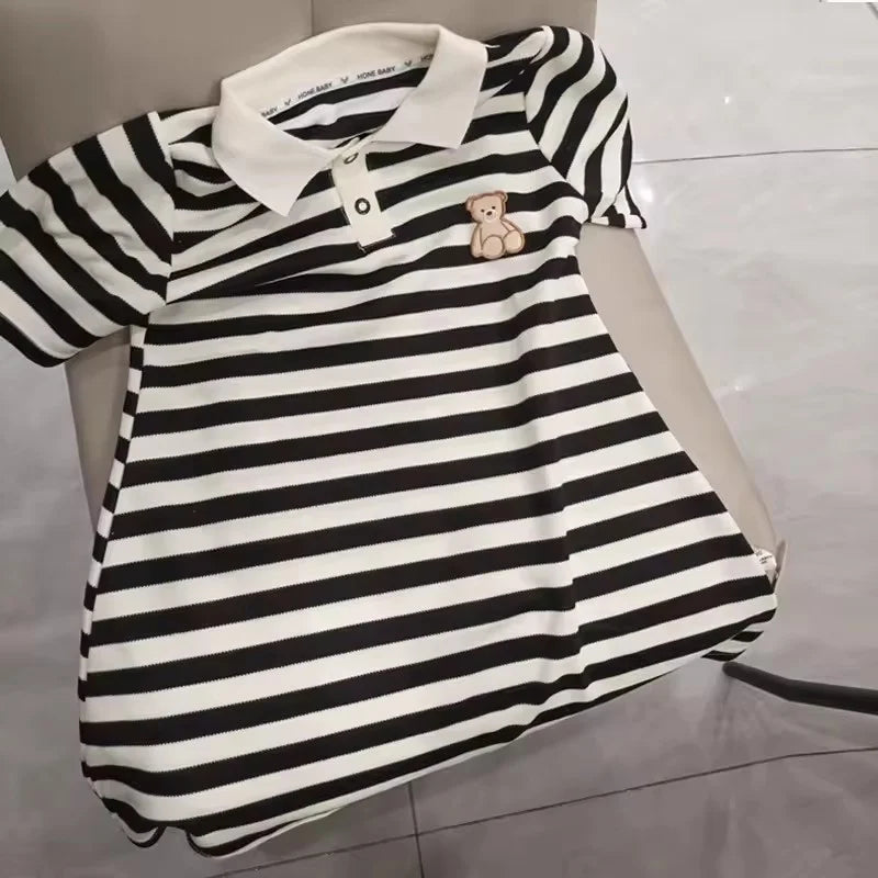 Girls Striped Polo Dress Children Summer Short Sleeve Gown 2-10Y Toddler Casual Dresses Baby Kids Turn-down Collar Clothing