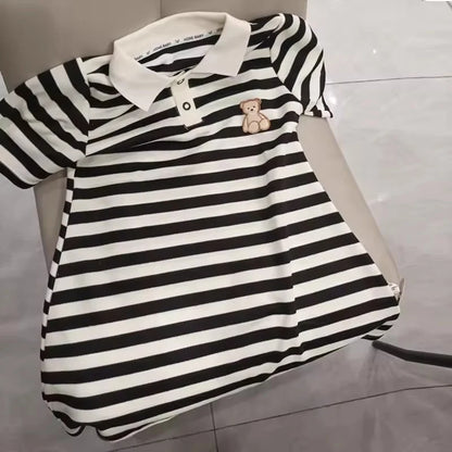 Girls Striped Polo Dress Children Summer Short Sleeve Gown 2-10Y Toddler Casual Dresses Baby Kids Turn-down Collar Clothing