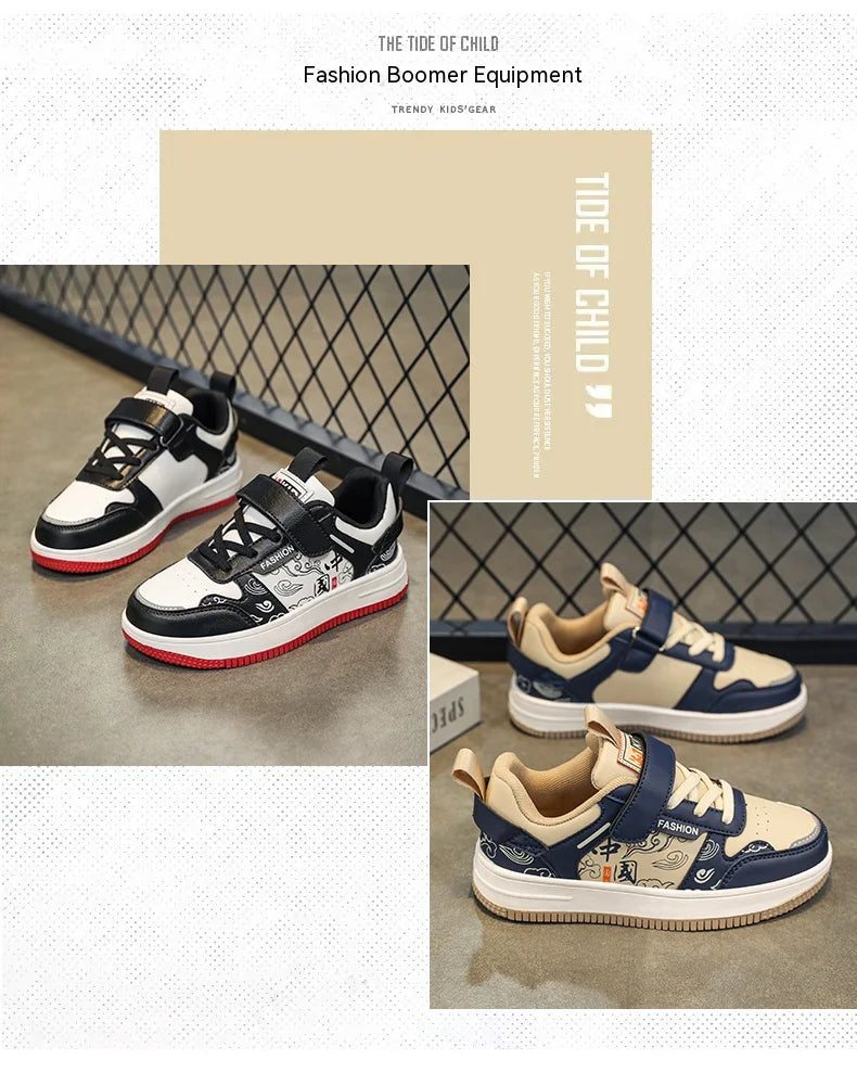 Boys classic board shoes spring children's sports shoes 2024 new primary school students Velcro non-slip casual shoes