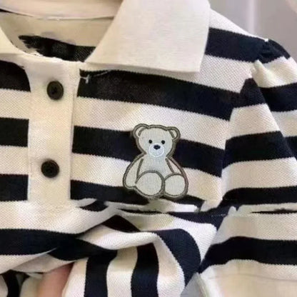 Girls Striped Polo Dress Children Summer Short Sleeve Gown 2-10Y Toddler Casual Dresses Baby Kids Turn-down Collar Clothing
