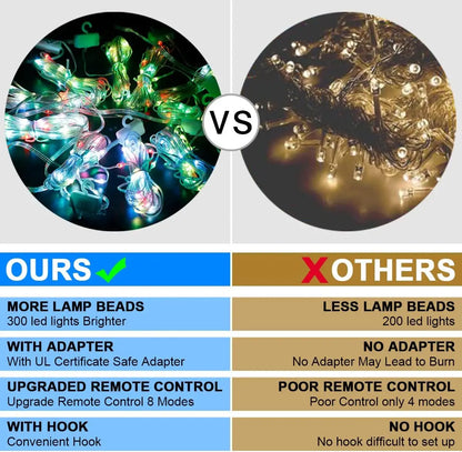 3M RGB Smart LED Curtain Lights Christmas Decor APP Remote USB Garland String Light Fairy Lamp Wedding Holiday Bedroom Outdoor