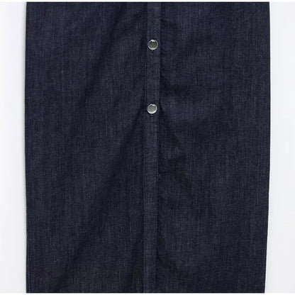 Women Denim V-neck Short Sleeved Long Dress Chic Slim Fit Single Breast Slit Vestidos New High Street Casual Solid Commuter Gown