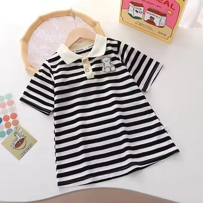 Girls Striped Polo Dress Children Summer Short Sleeve Gown 2-10Y Toddler Casual Dresses Baby Kids Turn-down Collar Clothing