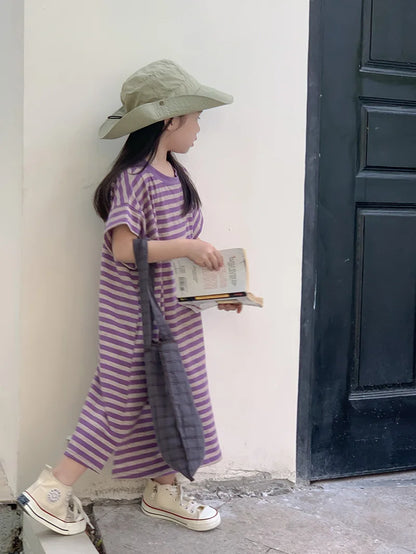 MILANCEL Summer Kids Clothing Set Striped Tee And Shorts Boys Casual Suit Girl Long Dress Brother And Sister Clothes