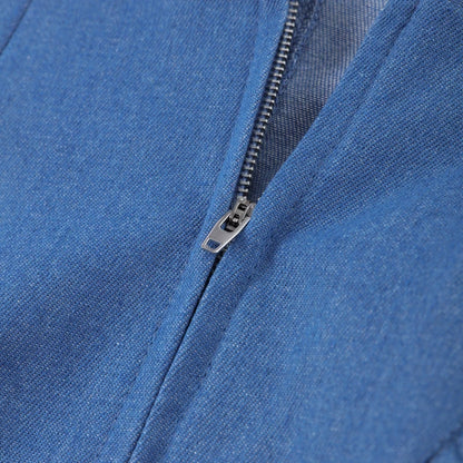 Fashion Denim Backless Dress Women's O-neck Lace Up Sleeveless High Waisted Pleated Dresses 2025 Summer New Lady Elegant Robe