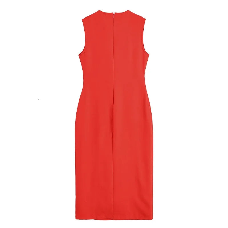 MUJER 2025 Womens Dresses Black Office Long Dresses for Women Spring Sleeveless Midi Dress Woman Belt Button Women's Dress Vest