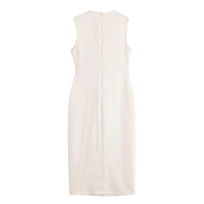 MUJER 2025 Womens Dresses Black Office Long Dresses for Women Spring Sleeveless Midi Dress Woman Belt Button Women's Dress Vest