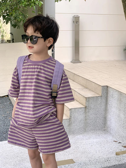 MILANCEL Summer Kids Clothing Set Striped Tee And Shorts Boys Casual Suit Girl Long Dress Brother And Sister Clothes