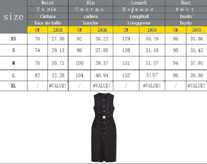 MUJER 2025 Womens Dresses Black Office Long Dresses for Women Spring Sleeveless Midi Dress Woman Belt Button Women's Dress Vest