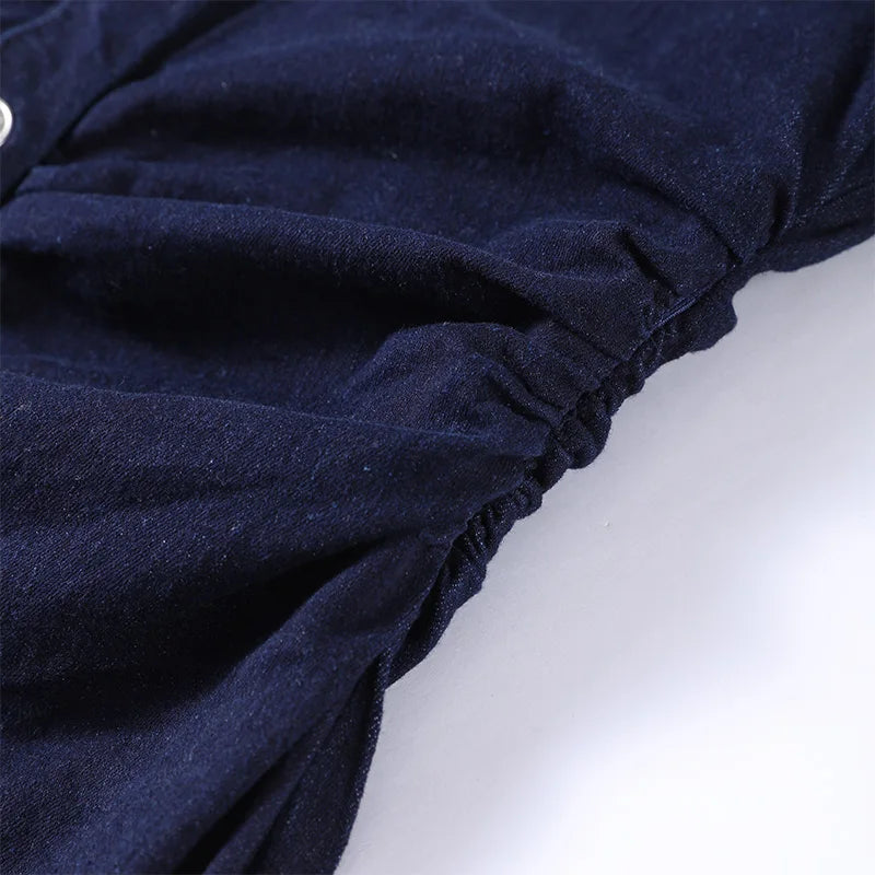 Fashion Denim Backless Dress Women's O-neck Lace Up Sleeveless High Waisted Pleated Dresses 2025 Summer New Lady Elegant Robe