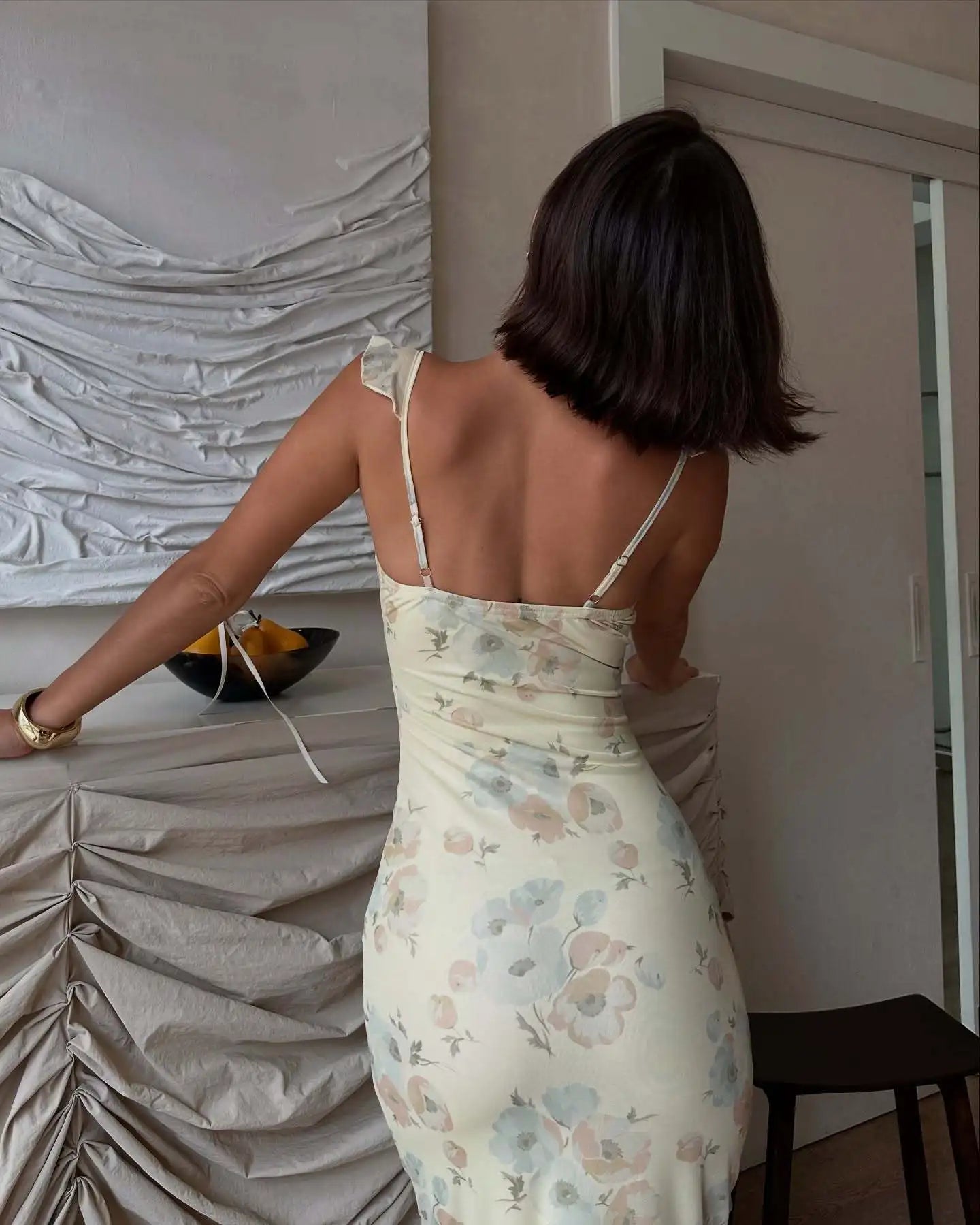 Cryptographic Summer Floral Print Plunge Maxi Dress Outfits Sexy Backless Fairy Sun Dresses Vacation Beachwear Vestido Coquette