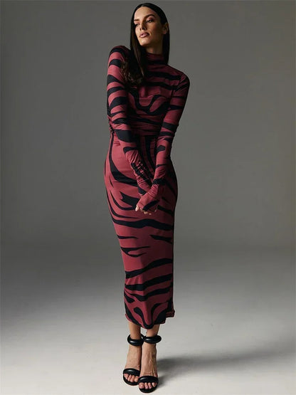 Print Leopard Print Slim Long Dress Women's Fashion Long Sleeve Sexy Party Dress Summer Street Leopard Print Long Dress 2024 New
