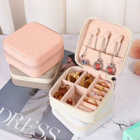 1pc Portable Jewelry Storage Box Home Travel Earrings Necklace Ring Jewelry Box Mini Layered Jewelry Display Case
