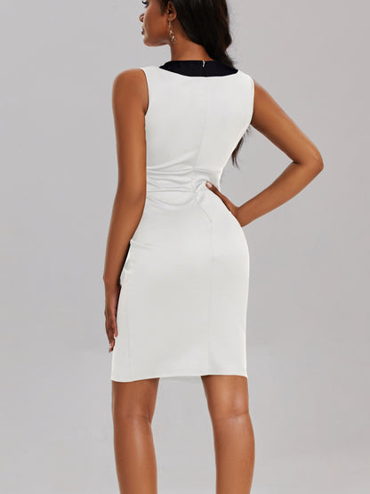 Color Block Bodycon Dress, Elegant V Neck Sleeveless Tank Dress, Women's Clothing