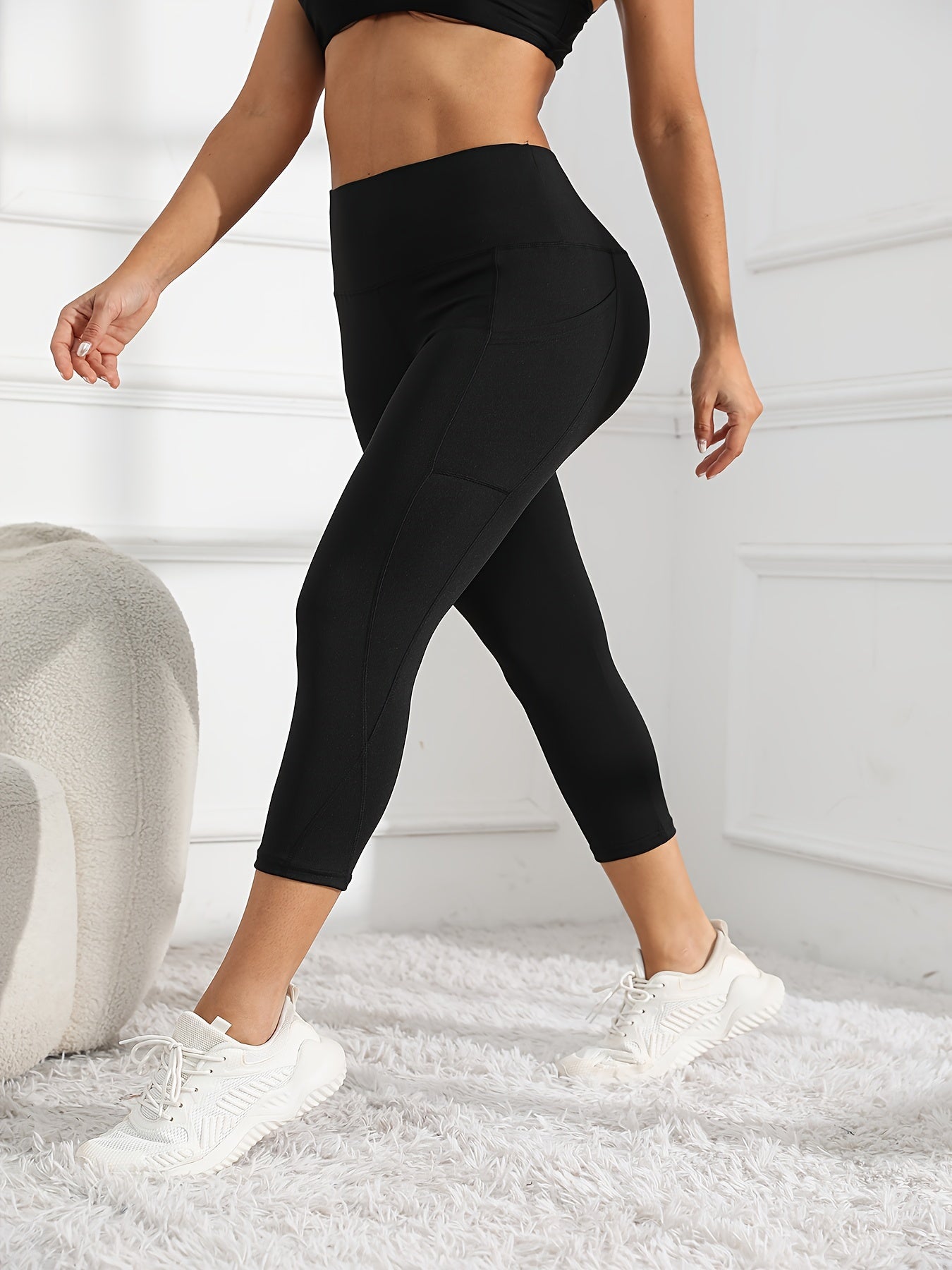 High-Waisted 7/8 Length Yoga Leggings - Tummy Control Butt-Lifting Workout Pants with Side Pockets, Medium-Stretch Non-See-Through Fabric for Gym, Cycling & All-Season Fitness, Yoga Pants, Gym Apparel, Seamless Design, Opaque