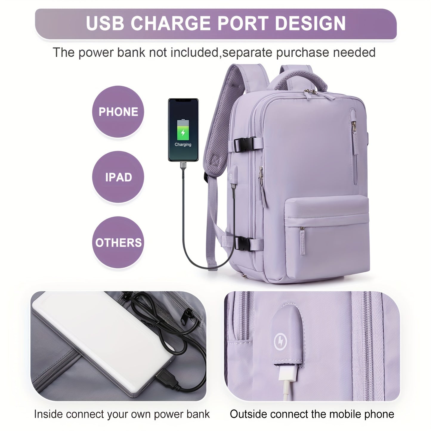 Large Travel Backpack, Carry On Backpack, Hiking Laptop Backpack Waterproof Outdoor Sports Rucksack Casual Daypack School Bag