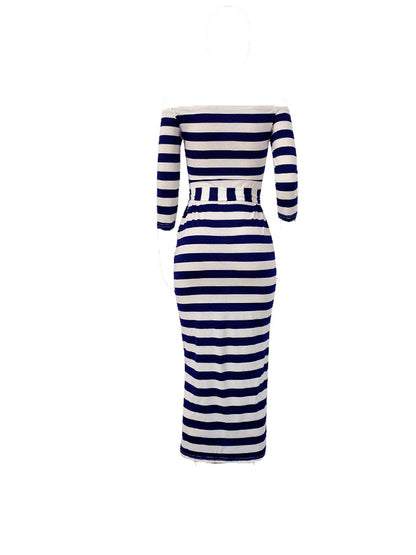 Off Shoulder Striped Dress, Stretchy Long Sleeve Dress, Casual Every Day Dress, Women's Clothing