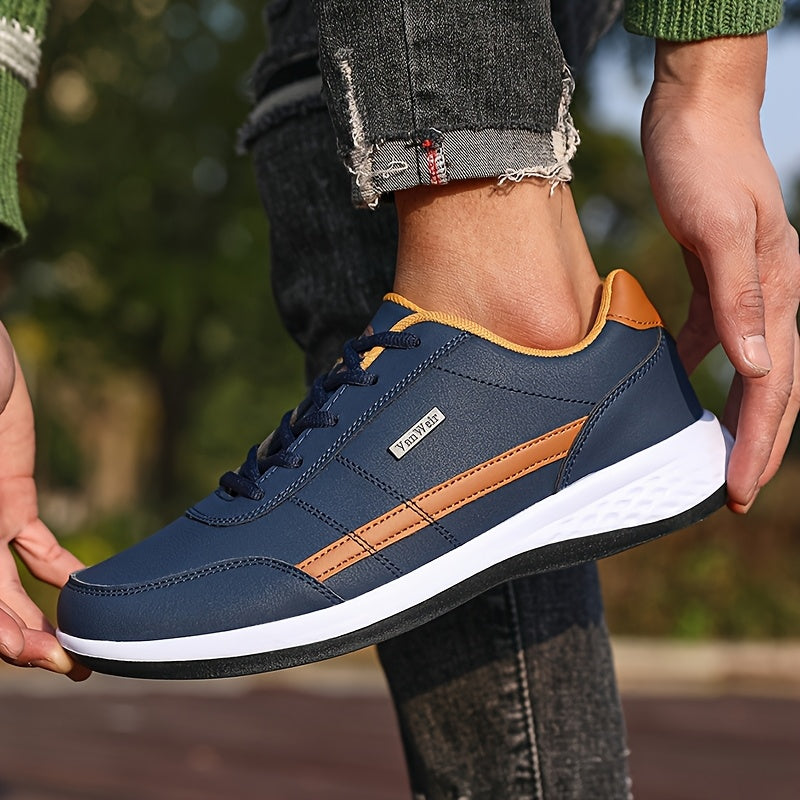 VanWeir Men'S Lightweight Running Sneakers - Navy Blue & Brown Two-Tone Design, Breathable Mesh Lining, Stability Support, MD/TPR Sole for Outdoor Training, Hiking & Casual Wear, Hiking Footwear, Modern Sneakers, Comfortable