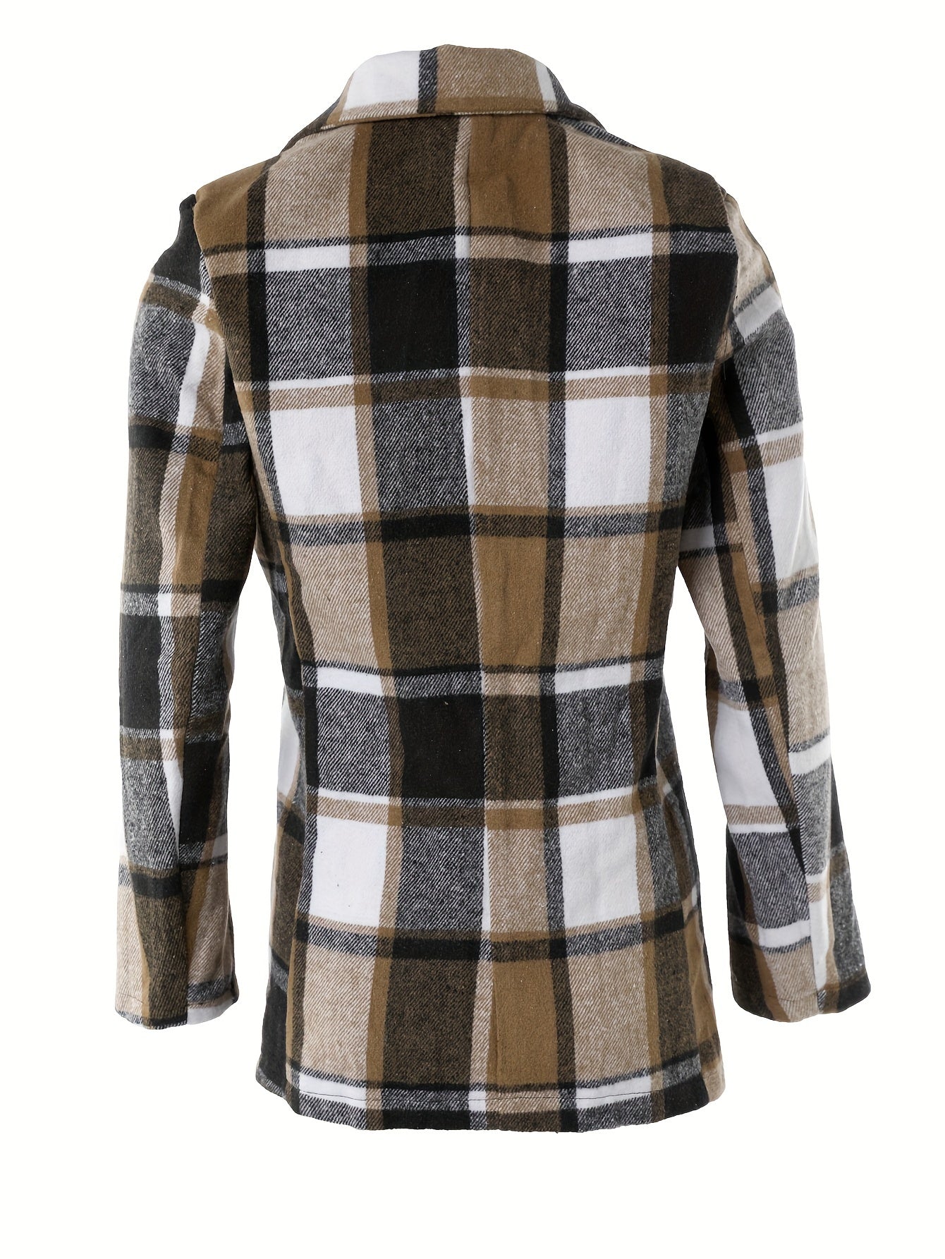 Plaid Button Down Long Sleeve Lapel Coat, Fashion Winter Blazer, Women's Clothing