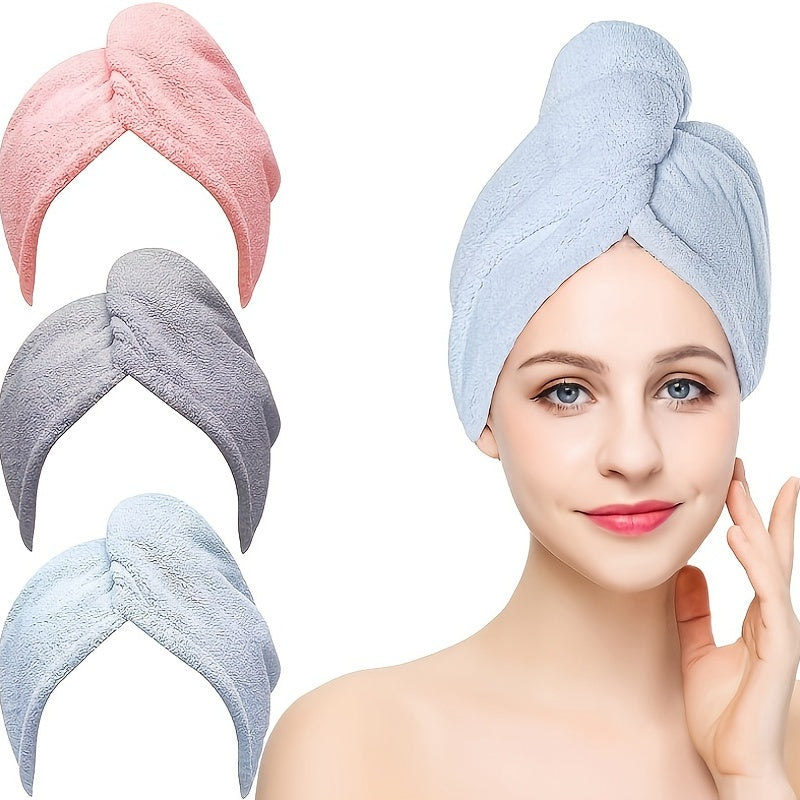 Super Absorbent Microfiber Hair Towel - Quick Drying Hair Wrap Cap with Soft Headband for Frizz-Free Hair