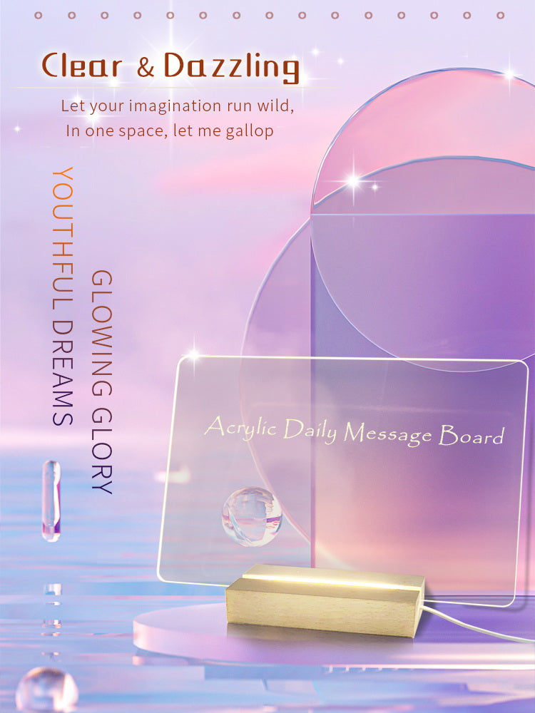 XD-TOPQC Acrylic LED Light Up Dry Erase Board with Stand, USB Powered Tabletop Memo Notepad, Clear Desktop Message Board for Daily Reminder, Planning, and Creative Use - Kawaii Room Decor, Small Notepad